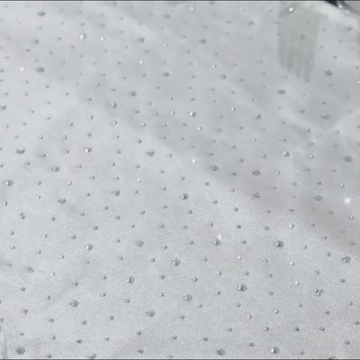 White scuba polyester napkin with rhinestone accents, 20"x20", wrinkle-free.