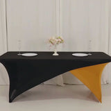 Black Gold Cross Over Stretch Spandex Table Cover 6ft Rectangular Fitted Tablecloth for 72"x30" Tables