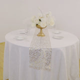 5 Pack White Mesh Organza Floral Table Runners with Gold Foil Leaf Vines - 12x108inch