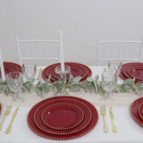 10-Pack Red Plastic Dessert Plates – Round with Gold Beaded Rim, Disposable for Parties & Events