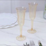 12-Pack Plastic Champagne Flutes Transparent Amber Gold Flared Design - Lightweight Disposable Toast