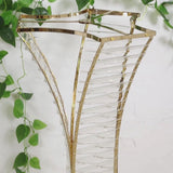 Gold metal flower stand with crystal pendant design, perfect for centerpieces.