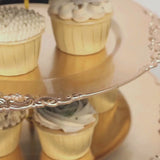 3-Tier Metallic Gold Plastic Cupcake Tower Stand with Embossed Baroque Rim 13inch Round Cake Dessert