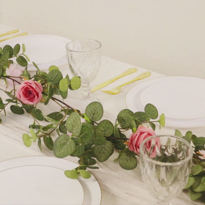 6ft Artificial Eucalyptus Garland with Blush/Dusty Rose Silk Roses