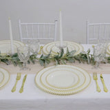 10-Pack Ivory Plastic Dessert Plates – Round with Gold Beaded Rim, Disposable for Parties & Event