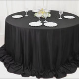 Black fire retardant scuba tablecloth, 132" round, wrinkle-free and stain-resistant.