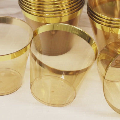 25 Pack 9oz Crystal Gold Rimmed Short Disposable Tumbler Glasses