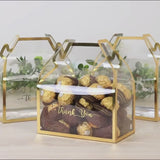 25 Pack Clear PVC Tote Gift Boxes with Gold Trim, Transparent Gable Candy Favor Boxes