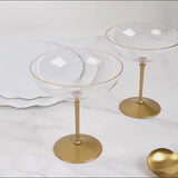 24-Pack Plastic Cocktail Glasses – 9oz Clear Premium Disposable Coupe Champagne Cups with Gold Detachable Stem & Base – Party & Event Drinkware