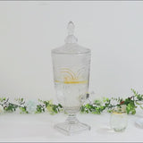 Vintage Cut Crystal Glass Drink Dispenser with Lid & Spigot – Tall Beverage Server, Vertical Panel & Floral Design, 3L