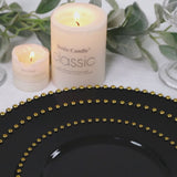 10-Pack Black Plastic Dessert Plates – 8" Round with Gold Beaded Rim, Disposable for Parties & Event