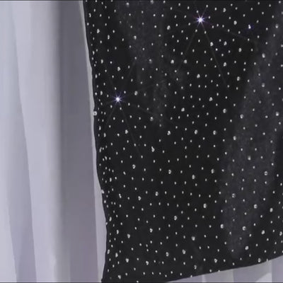 Black rhinestone-accented cloth napkin, 20"x20", wrinkle-free and reusable.