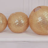 Set of 3 Glitter Gold Sequin Fabric Hanging Lanterns, Large Decorative Round Foldable Chinese Lantern Lampshades - 14",16",20"