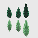 Set of 6 Mixed Green Leaves Hanging Paper Fans Backdrop Decor, Pre-Strung Foldable Tropical Palm