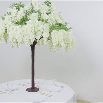 5ft Freestanding White Wisteria Artificial Tree – Cascading Silk Flower Display