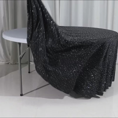 Black round tablecloth with rhinestone accents, seamless and wrinkle-free.