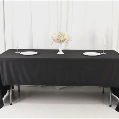 Fire retardant black scuba tablecloth, wrinkle-free and stain-resistant.