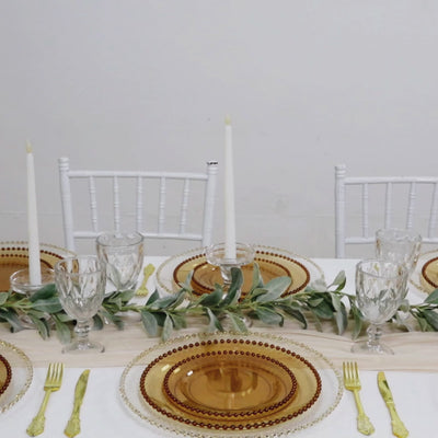 10-Pack Amber Gold Plastic Dessert Plates – Round with Beaded Rim, Disposable for Parties & Event