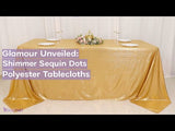 Gold Shimmer Sequin Dots Polyester Tablecloth, Wrinkle Free Sparkle Glitter Tablecover