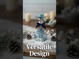 Versatile candle holder with a blue design, styled for winter decor.