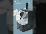 Portable water dispenser with 550ml tank capacity, showcasing water pouring.