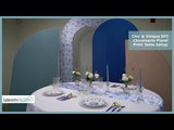 12"x108" White Blue Chinoiserie Floral Print Satin Table Runner