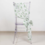 5 Pack Dusty Sage Green Floral Polyester Chair Sashes in French Toile Pattern - 6x108inch