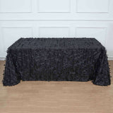 90x132inch Black 3D Leaf Petal Taffeta Fabric Rectangle Tablecloth