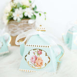 25 Pack 4inch Light Turquoise Mini Teapot Favor Boxes, Vintage Rose Gift Boxes with Ribbons