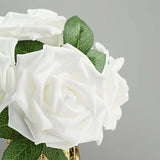 24 Roses | 5inch White Artificial Foam Flowers With Stem Wire and Leaves