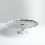 Silver Glass Pedestal Cake Stand Plate Cupcake Holder Dessert Appetizer Display Scalloped Edge