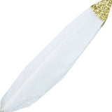 30 Pack - Glitter Gold Tip White Real Turkey Feathers - Craft Feathers for Party Decoration#whtbkgd