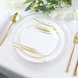 10 Pack | White & Gold Brush Stroked 10inch Round Plastic Dinner Plates