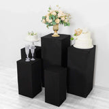 Set of 5 Black Rectangular Stretch Fitted Pedestal Pillar Prop Covers, Spandex Display Box