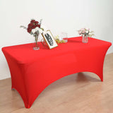 Red Open Back Stretch Spandex Rectangle Tablecloth 8ft Wrinkle Free Fitted Table Cover