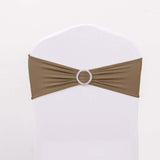 5 Pack | Taupe Spandex Stretch Chair Sashes with Silver Diamond Ring Slide Buckle