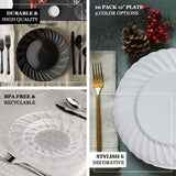 12 Pack | 10inch White Flair Rim Disposable Dinner Plates, Round Plastic Party Plates