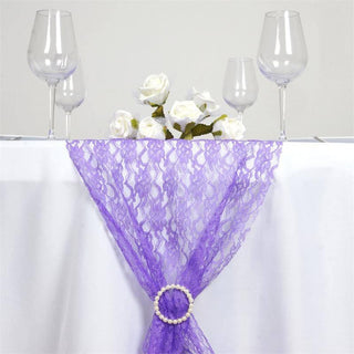 Elegant Purple Floral Lace Table Runner