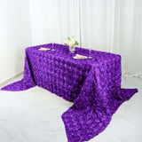 90" x 156" Purple Grandiose Rosette 3D Satin Rectangle Tablecloth