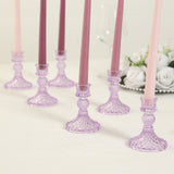 6 Pack Lavender Lilac Diamond Pattern Glass Pillar Votive Candle Stands