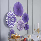 Set of 6 | Purple Paper Fan Decorations | Paper Pinwheels Wall Hanging Decorations Party Backdrop Kit | 8" | 12" | 16"