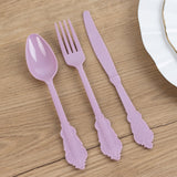 72 Pack Lavender Lilac Plastic Silverware Set in Baroque Style