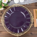 10 Pack | 11 Purple Disposable Dinner Plates With Gold Ruffled Rim, Round Plastic Party Plates