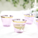 25 Pack 9oz Crystal Purple Gold Rimmed Short Disposable Tumbler Glasses