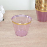 25 Pack 9oz Crystal Purple Gold Rimmed Short Disposable Tumbler Glasses