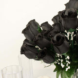 12 Bushes | Black Artificial Premium Silk Flower Rose Buds | 84 Rose Buds