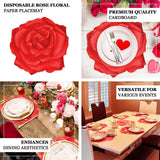 10 Pack Red Rose Flower Disposable Table Mats, 14inch Floral Cardboard Paper Placemats