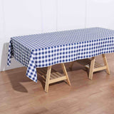 60"x102" White Navy Blue Buffalo Plaid Rectangle Tablecloth, Checkered Polyester Linen Tablecloth