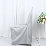 10 Pack Silver Polyester Banquet Chair Covers, Reusable Stain Resistant Slip On Chair Covers