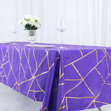 60"x102" Purple Rectangle Polyester Tablecloth With Gold Foil Geometric Pattern